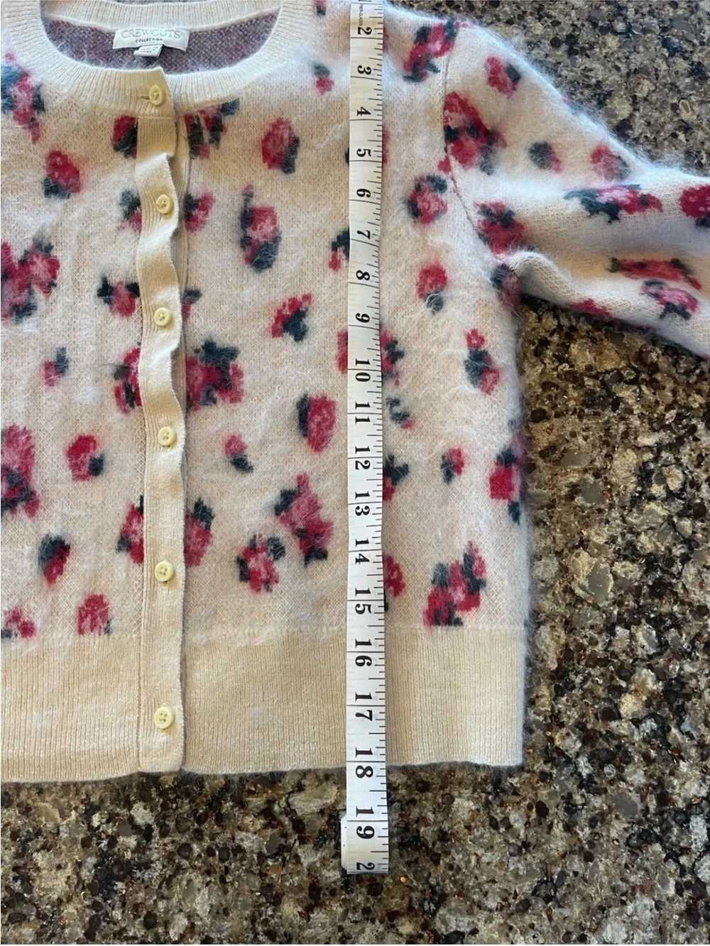 J. Crew Cream Floral Cropped Button-Up Cardigan with Pink Rose Print.
